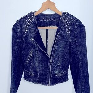 L.A. Idol USA dark denim cropped jacket,size small Jean Rhinestone studs women